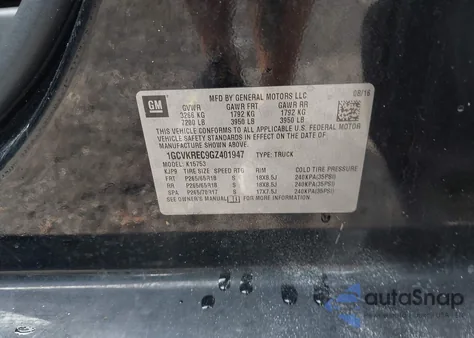 2016 Chevrolet Silverado 1500 2Lt from USA, damaged, VIN 1GCVKREC9GZ401947